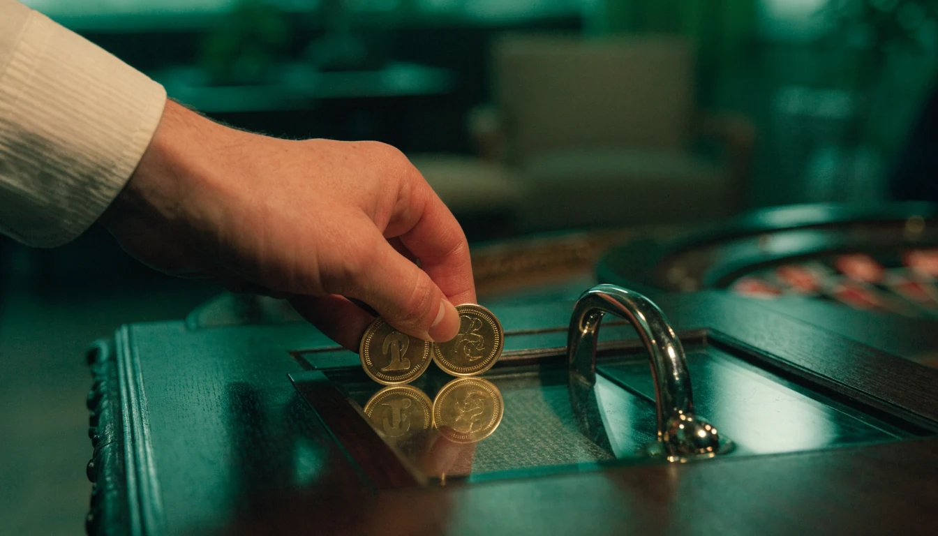 Two pound coins placed in a UK casino deposit box