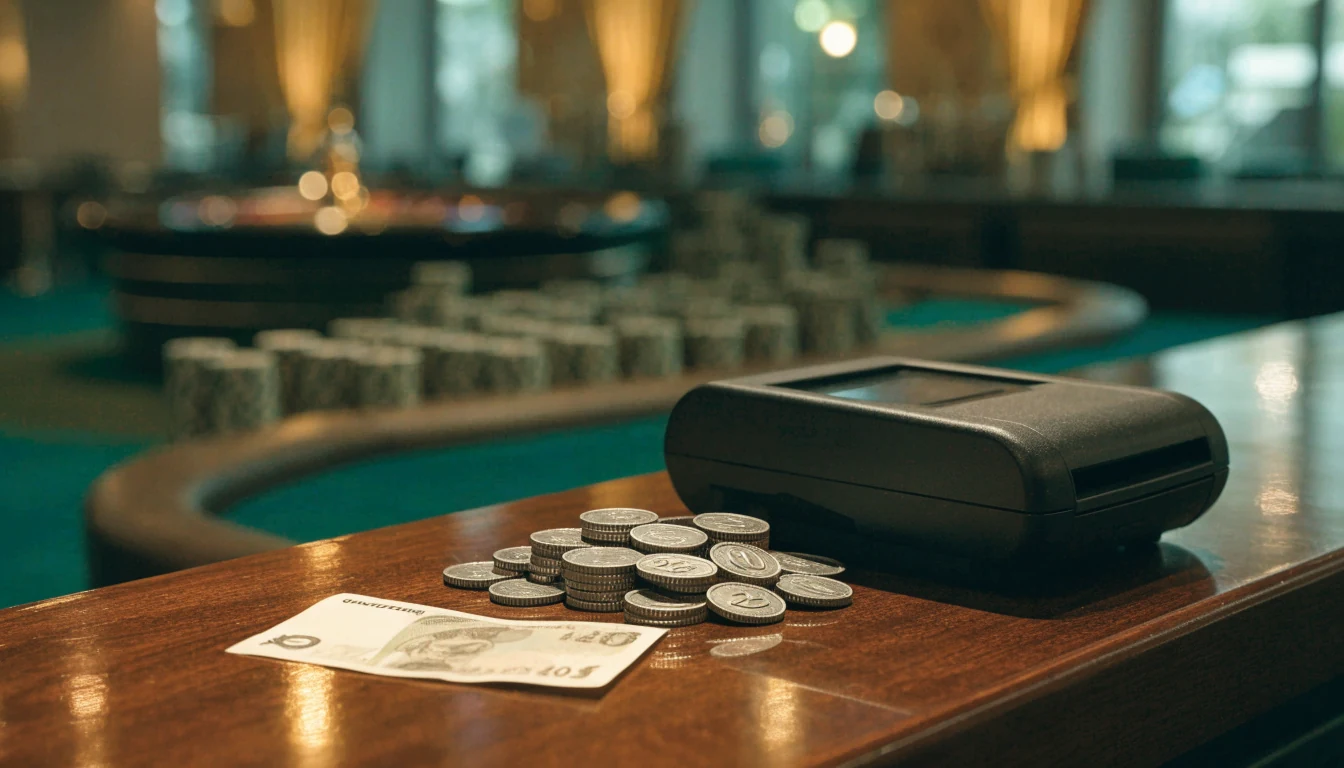 Twenty-pound deposit symbols on a UK casino cashier counter