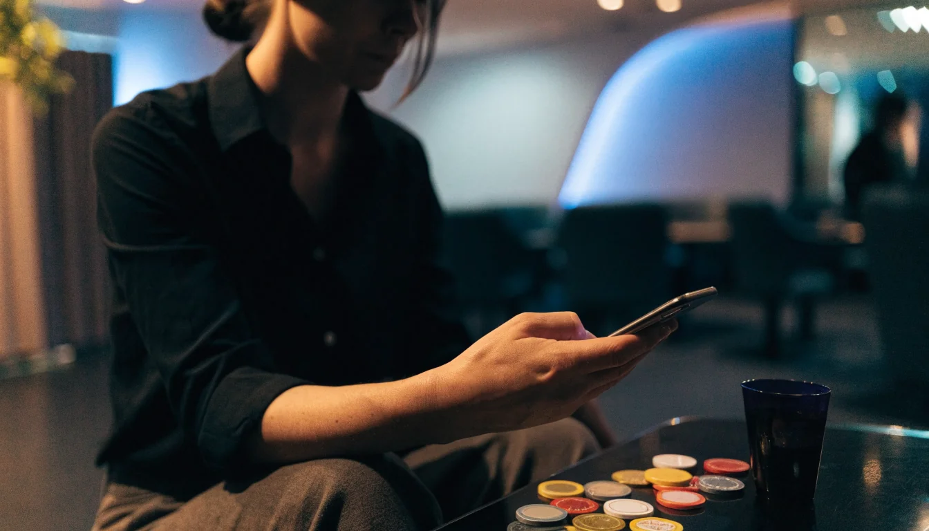 UK player testing a slot bonus in a modern gaming lounge