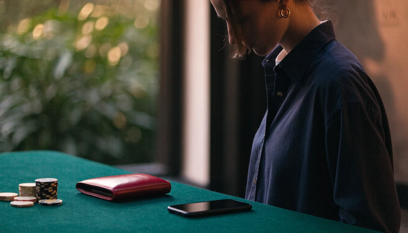 British casino customer with chips and closed phone representing wager-free sign-up offers