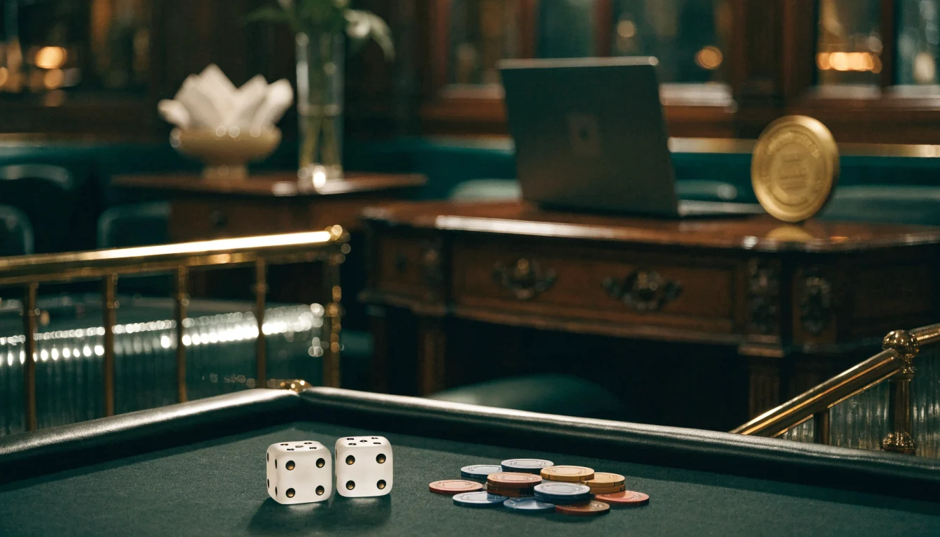 Licensed British casino lounge with craps dice and chips