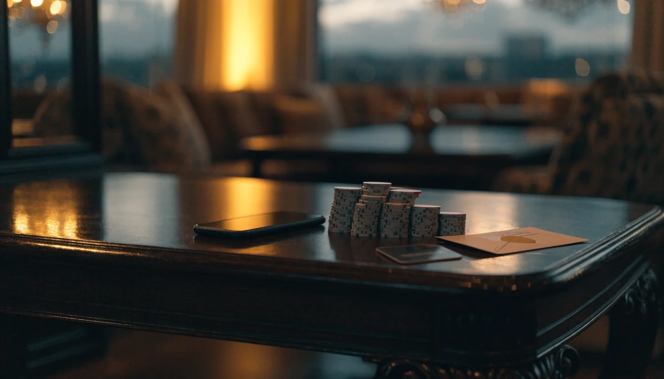 UK casino withdrawal concept with smartphone, bank card and chips