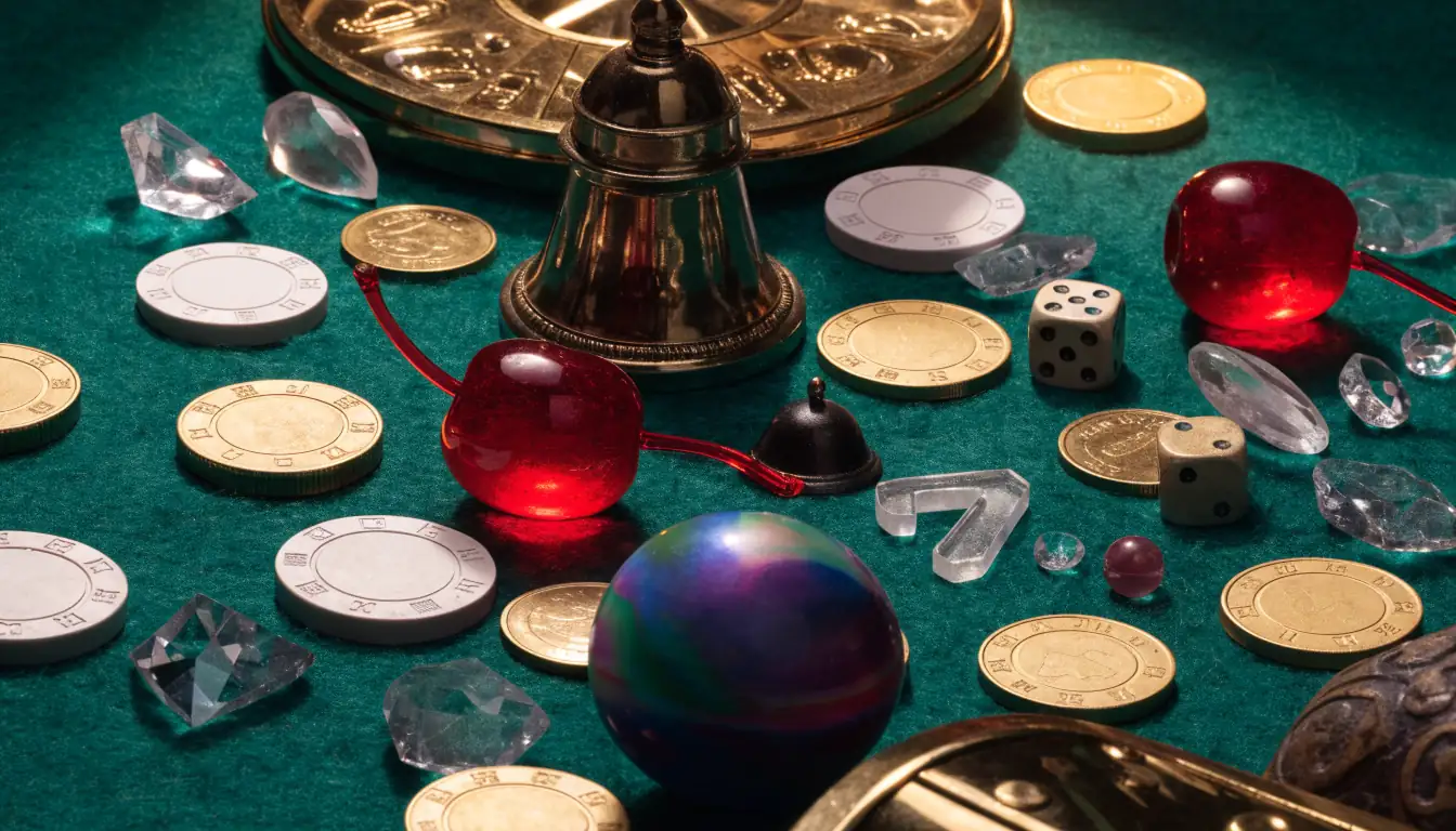 Colourful casino slot symbols arranged on elegant green felt