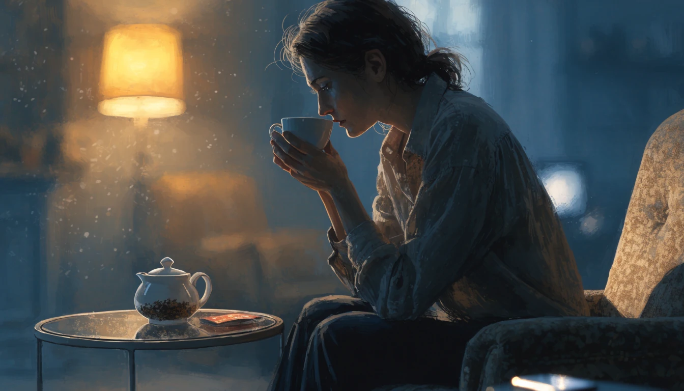 Cozy evening scene of a person relaxing at home with ambient lighting suggesting online gaming atmosphere