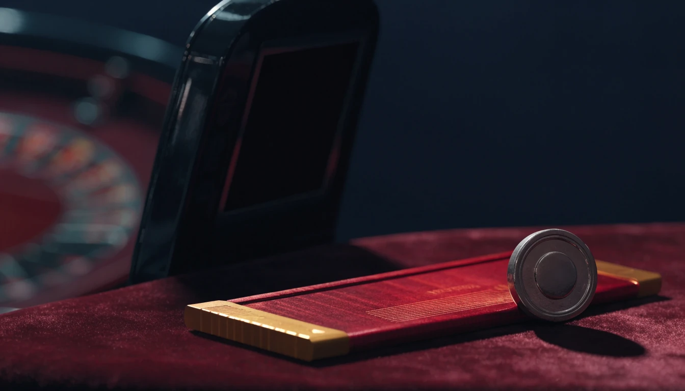 Casino bonus ticket and token on a dark velvet table