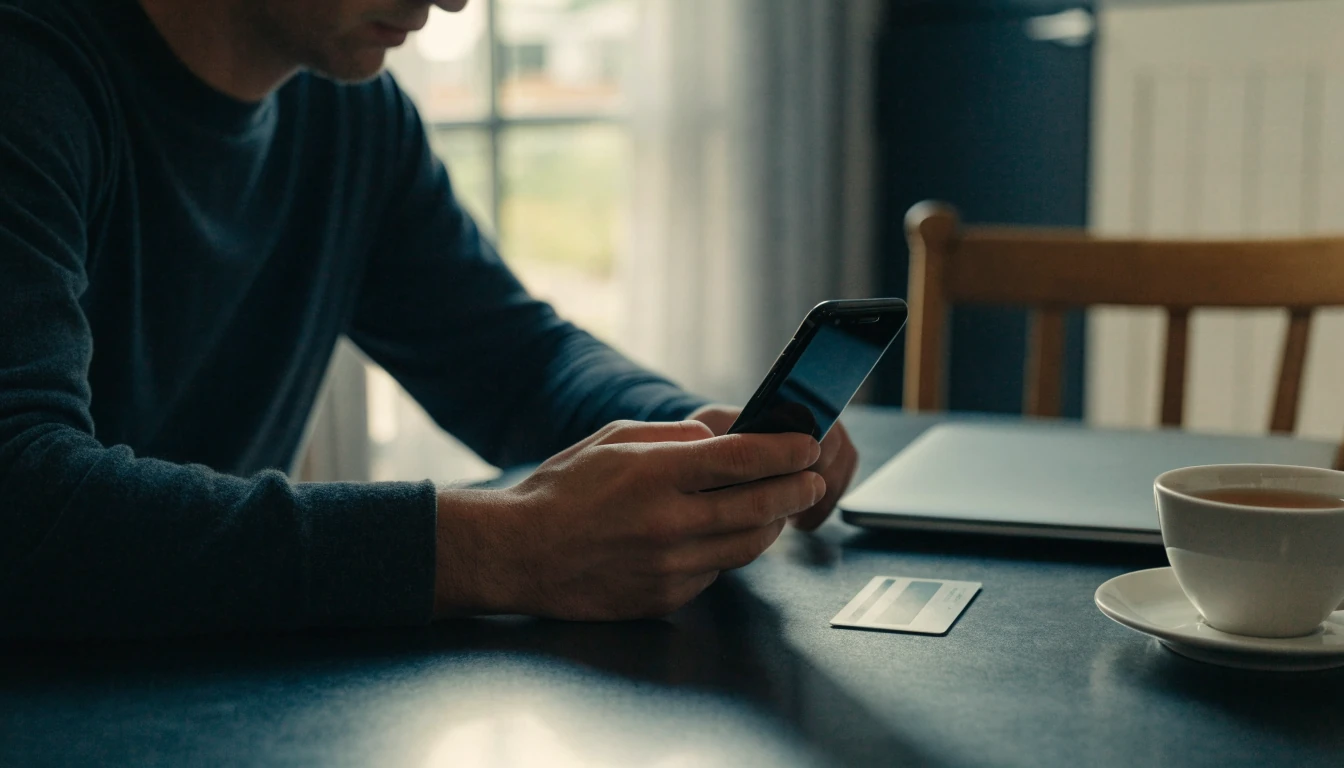 UK customer checking payment options on a smartphone at home
