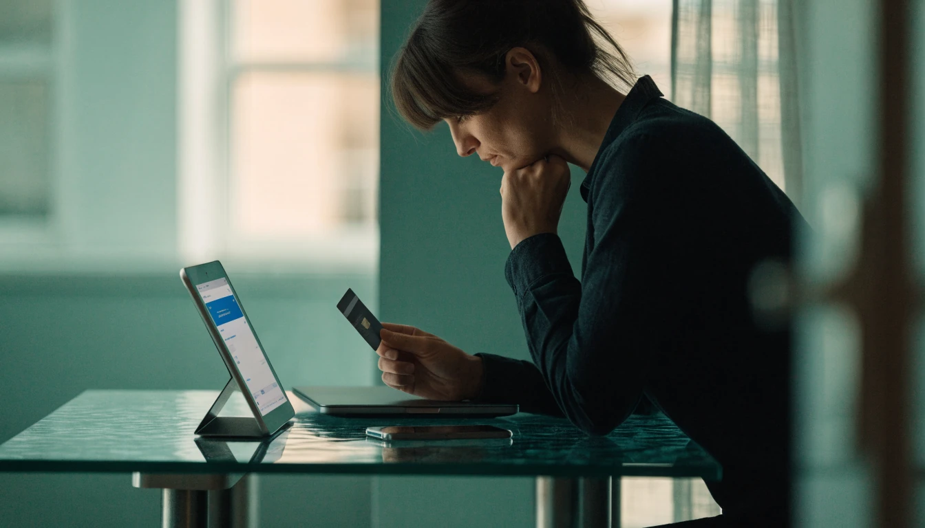 UK user choosing a payment method at a tidy desk with banking device nearby