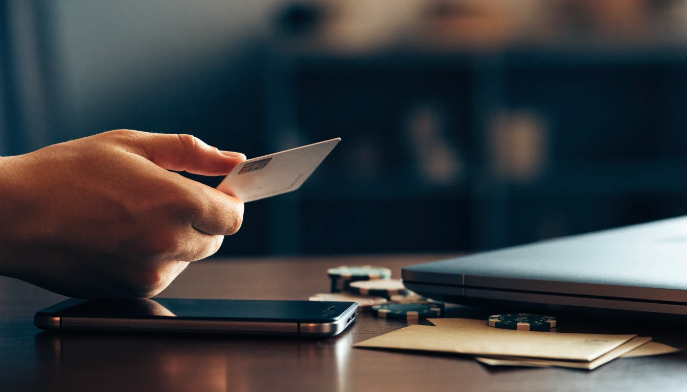 Debit card and online payment devices representing UK casino deposits