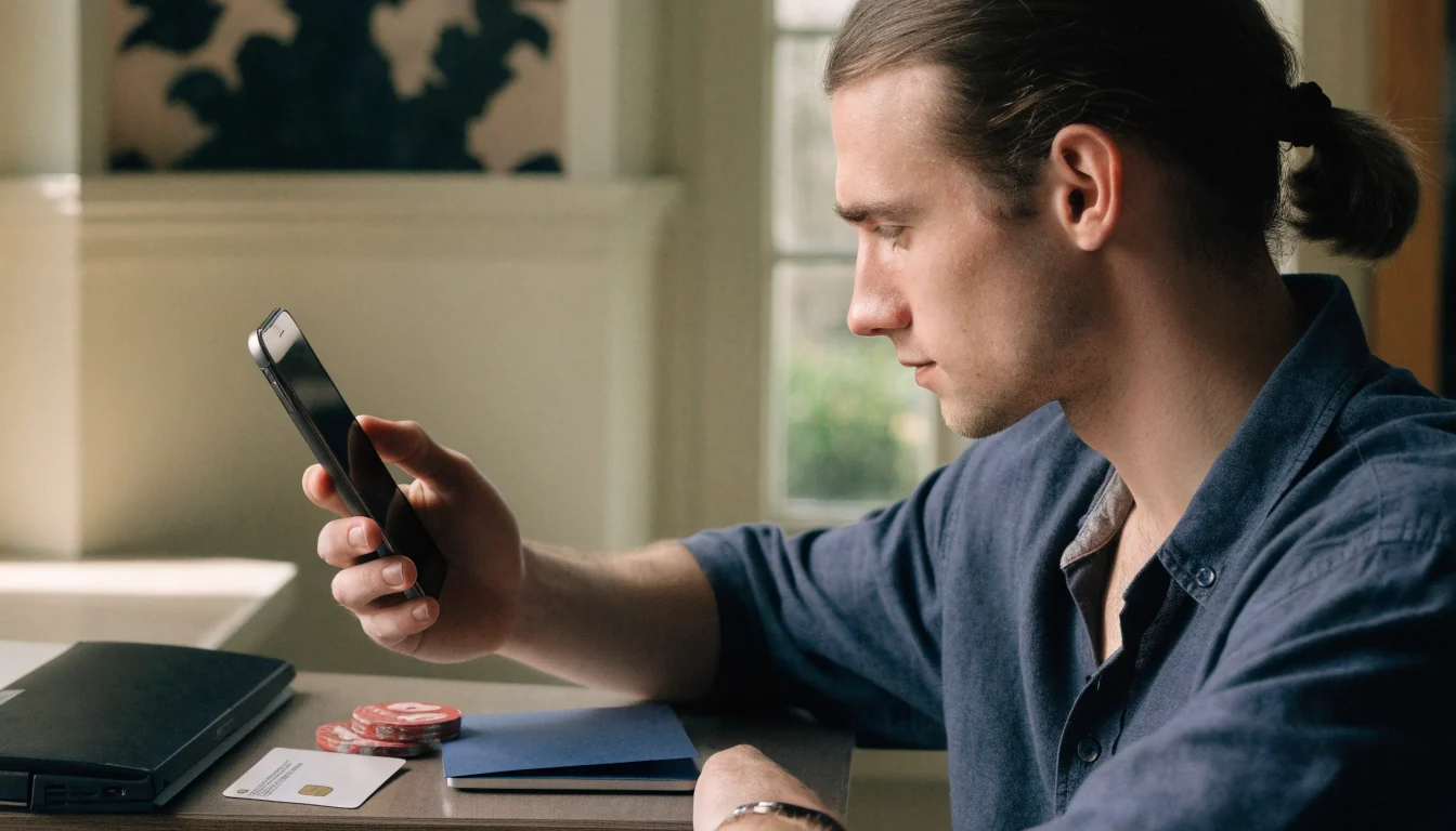 UK player discreetly checking Giropay deposit options on mobile and laptop