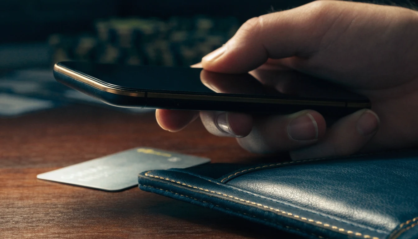 Smartphone, bank card, and casino chips representing secure iDEAL deposits