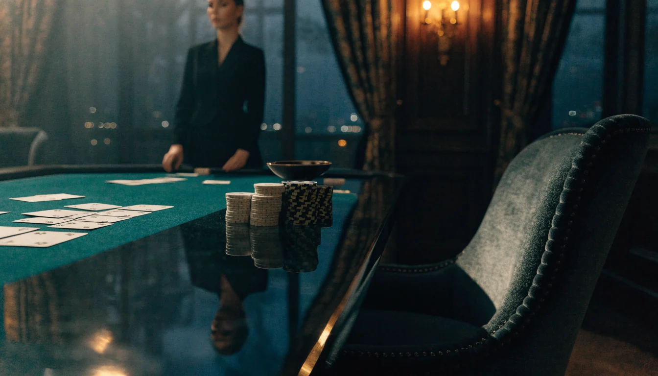 Luxury UK live baccarat table with dealer and casino chips