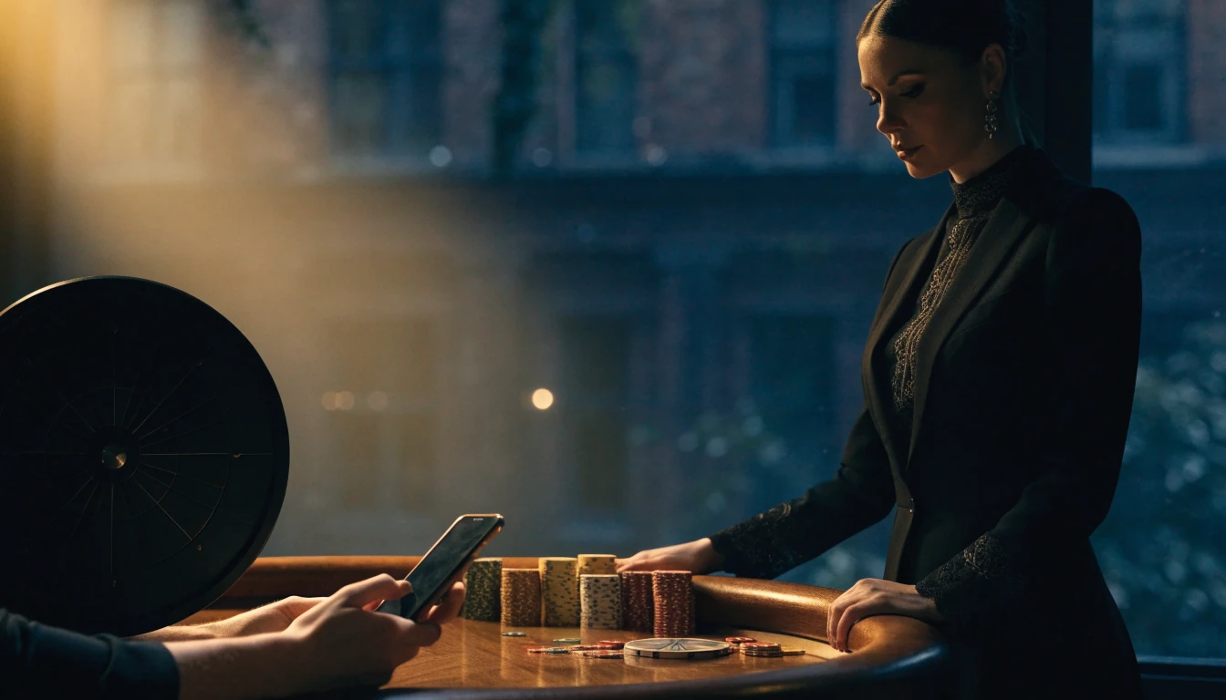 Live dealer, spinning wheel table and phone with screen hidden in a UK casino studio