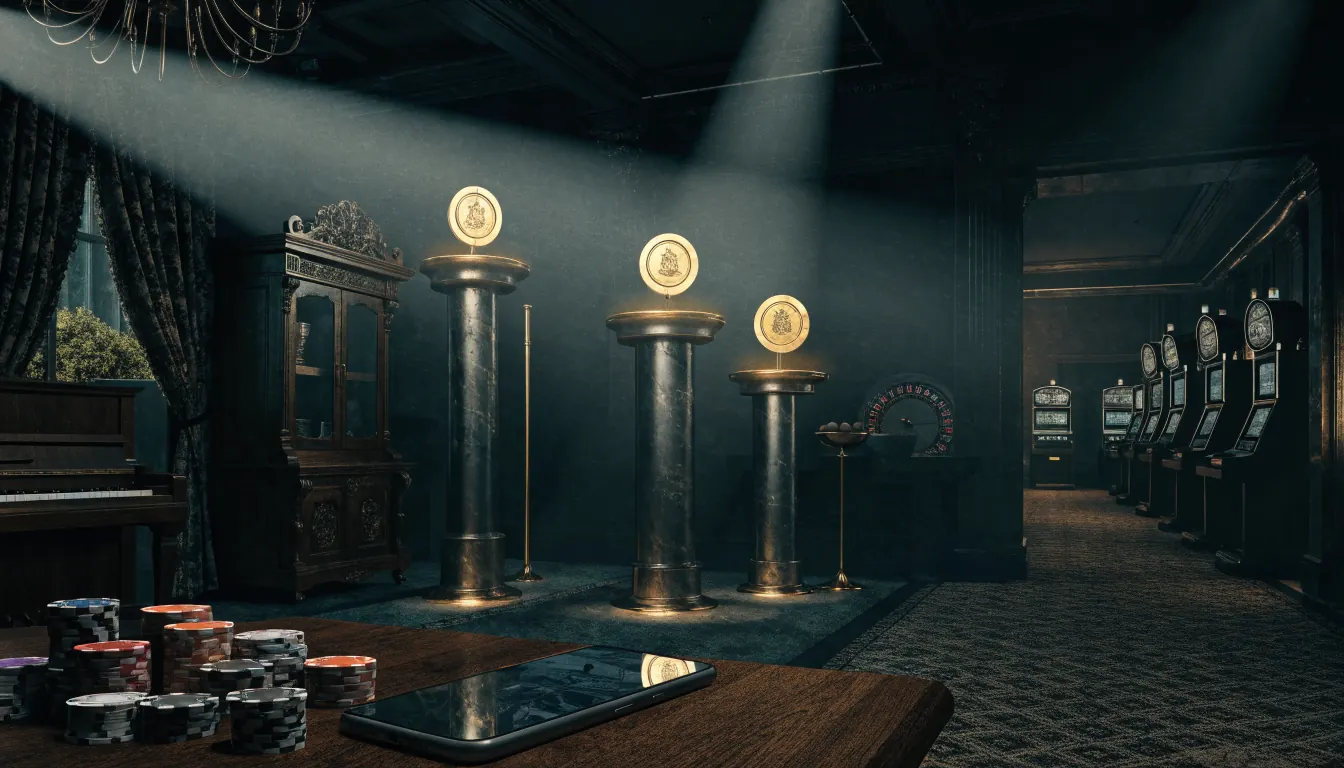 Elegant British casino lounge prepared for a slot tournament