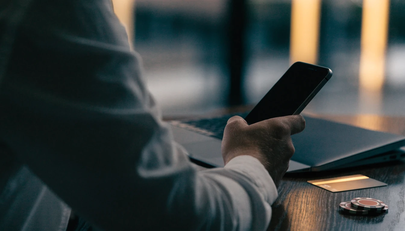 Adult using a smartphone for a secure UK casino bank payment